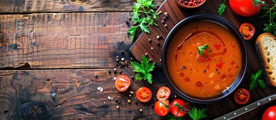 Wall Mural - An aerial shot of a delicious vegetable soup with a copyspace image