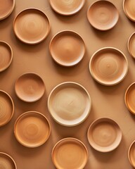 Aufkleber - Terracotta Plates Pattern on Soft Brown Background in Bright Warm Evening Light