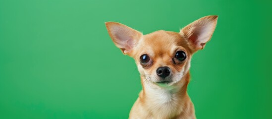 Poster - Chihuahua breed in white red colors a cute dog against a green chromakey background with copy space image