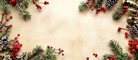 Sticker - Christmas border on beige paper creating a beautiful copy space image