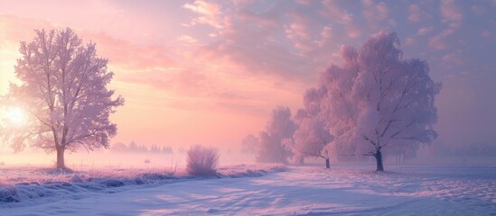 Aufkleber - The coldest season of the year known as winter where nature hibernates creates a serene backdrop for a copy space image