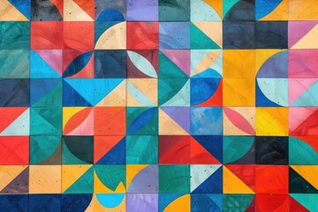Poster - Vibrant geometric pattern, Multicolored abstract pattern featuring diverse shapes in a visually appealing composition, AI generated