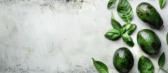 Aufkleber - Avocado placed on a white wooden table with a blank space for an image. Creative banner. Copyspace image