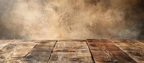 Aufkleber - Background displaying a textured wooden table in natural brown hues with copy space image