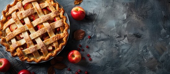 Poster - Apple pie displayed with a plain grey copy space image
