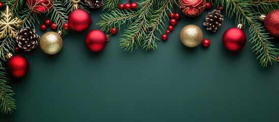 Wall Mural - Top view of Christmas decorations creating a festive background with copy space image