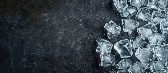 Poster - Bird s eye view of smashed ice cubes with copy space image