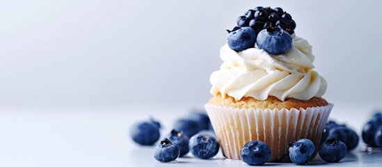 Poster - Blueberry cupcake with a white background for a copy space image