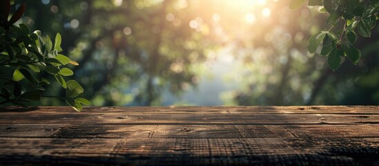 Poster - Blurry nature background with a table top creating copy space image