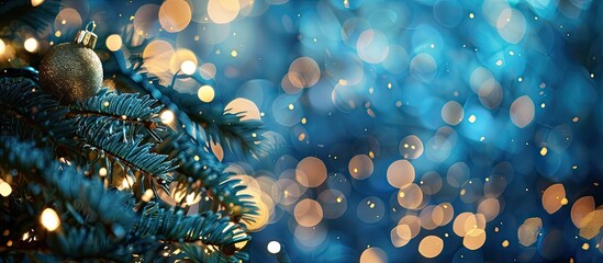 Poster - Abstract Christmas design featuring a blue background with bokeh effect suitable for use as a copy space image