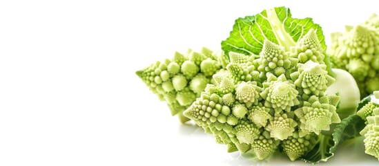 Poster - Close up of Romanesco broccoli cabbage also known as Roman Cauliflower isolated on a white background with copy space image