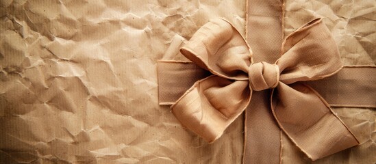 Poster - Close up of a bow tied on brown recycled paper with copy space image