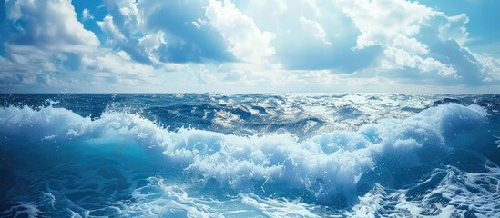 Poster - Blue ocean waves blending with a sky backdrop ideal for adding text with available copy space image