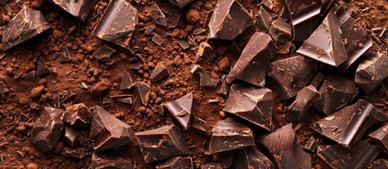 Canvas Print - Cocoa dusted chopped chocolate with copy space image available