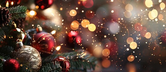 Poster - Background for Christmas and New Year with selective focus decorated for the holidays featuring copy space image