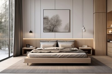 Poster - Detail of modern bed room interior furniture bedroom architecture.