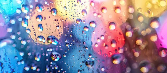 Canvas Print - Abstract blurred backgrounds in various colors with water droplets on glass creating an artistic copy space image