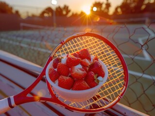 Canvas Print - Strawberries in a Tennis Racket at Sunset