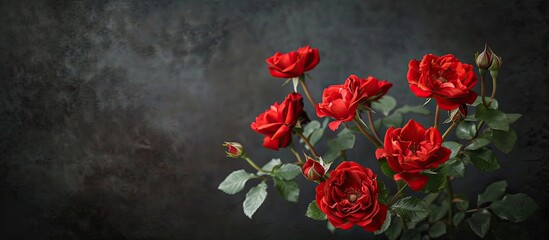 Aufkleber - A cluster of vibrant red roses set against a dark backdrop ideal for a copy space image