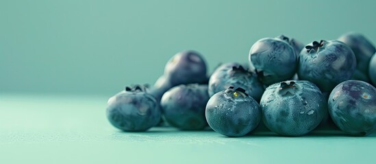 Aufkleber - Blueberries arranged on a green surface with copy space image
