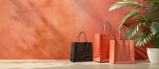 Aufkleber - Bags for shopping displayed on a table with empty space for a personalized image. Creative banner. Copyspace image