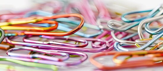 Poster - Detailed close up of paper clips on a white background with ample copy space image available