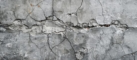 Poster - Close up texture of an aged gray cement wall featuring cracks and weathering ideal as a background with copy space image