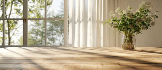 Leinwandbilder - Dining room centerpiece showcasing an empty wooden table with ample copy space image available for design