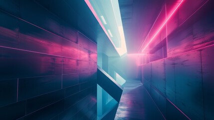 Poster - Abstract geometric composition, chaotic background. Futuristic background with multicolored glowing lights.