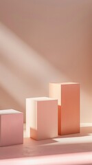 Poster - Three pink cubes are standing in a room with a light shining on them