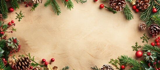 Aufkleber - Christmas border on beige paper creating a beautiful copy space image
