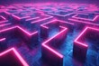© furyon - minimalist labyrinth of glowing neon arrows on stark white background concept of choices and directions clean geometric design