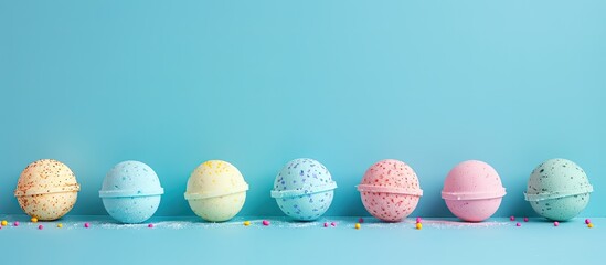 Sticker - Bath bombs displayed against a blue backdrop with copy space image