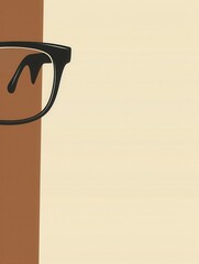 Poster - A close-up shot of black-rimmed glasses over a brown and beige background. Generative AI