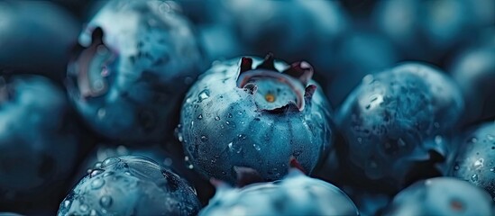Leinwandbilder - Close up photo of vibrant blueberries with space for text set in a moody food image. Creative banner. Copyspace image