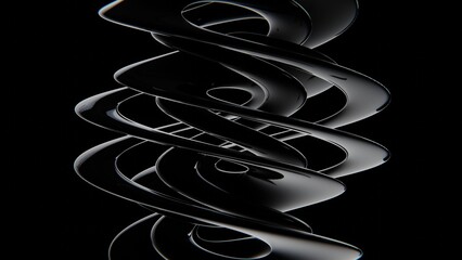 Poster - Abstract 3D curve trendy metallic liquid shiny chrome steel reflective snake dragon reptile surreal fractal figure twist spiral dark monochrome rendered 4K wallpaper