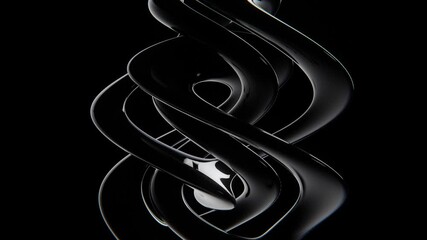 Poster - Abstract 3D curve trendy metallic liquid shiny chrome steel reflective snake dragon reptile surreal fractal figure twist spiral dark monochrome loop animation 4K 30 fps