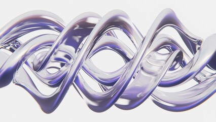 Poster - Abstract 3d trendy curve metallic liquid shiny smooth chrometype steel twist spiral surreal fractal light white theme sky reflection silver monochrome wallpaper 4K rendered
