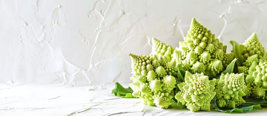 Wall Mural - Close up of Romanesco broccoli cabbage also known as Roman Cauliflower isolated on a white background with copy space image