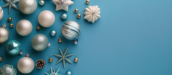 Poster - Blue background featuring Christmas decorations ideal for a copy space image