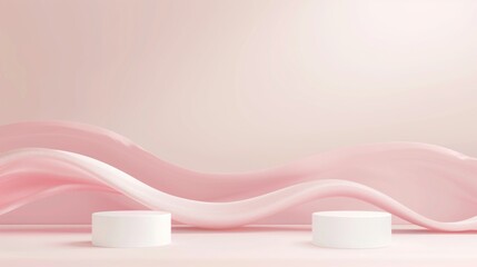 Poster - The pink wave is made of foam and the two white pillars are in the middle of it