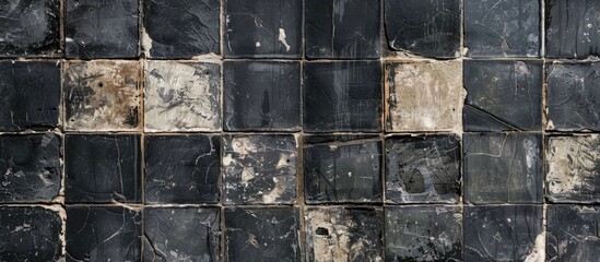 Aufkleber - Aged wall with black paint covering tiles providing a classic look in a copy space image