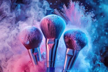 Cosmetic Brushes - Explosion of Colorful Powders in Make-up Artistry