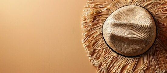Aufkleber - Beige background with a straw hat allowing for text in the copy space image
