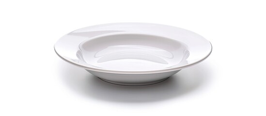 Ceramic plate with empty white center on white backdrop with clipping path for copy space image