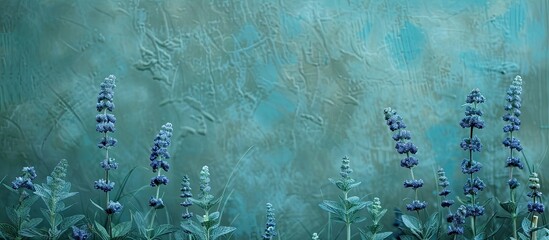 Poster - Blue wildflowers on a blue green backdrop with copy space image