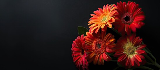 Poster - Dark background highlights vibrant fresh flowers leaving ample space for text in the copy space image
