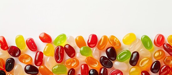 Aufkleber - A vibrant array of assorted sized jelly beans arranged near a copy space image