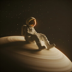 Wall Mural - a spaceman or astronaut sitting on a planet