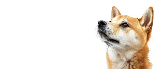 Poster - Capture a solo red Shiba Inu portrait against a white backdrop ideal for illustrations or as a background with room for text or design elements. Creative banner. Copyspace image